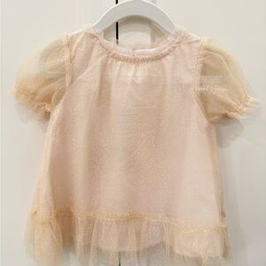 NWT Baby Peachy Beige Ruffle Sleeve Tulle Dress